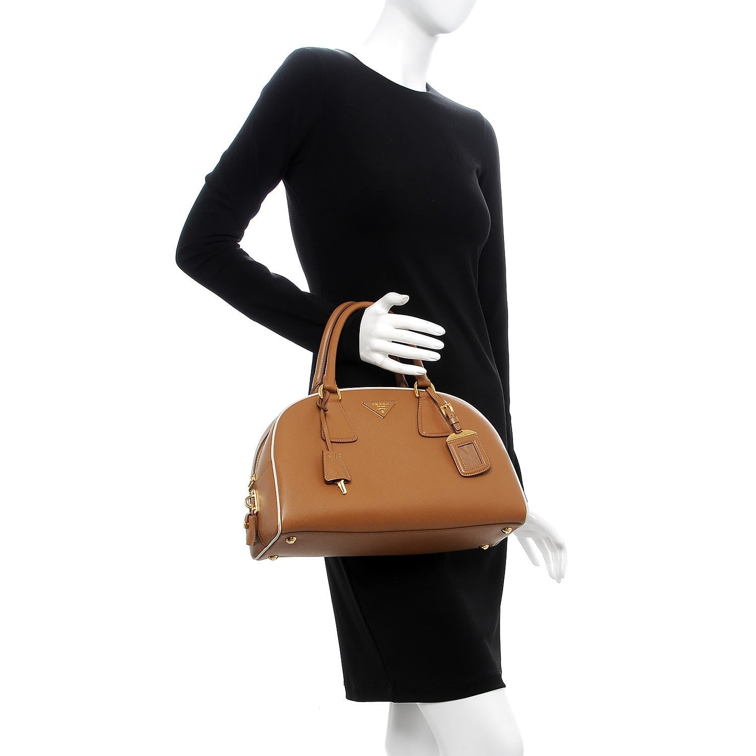 Prada Saffiano Lux Bowling Bag Caramel Talco 2 of 9