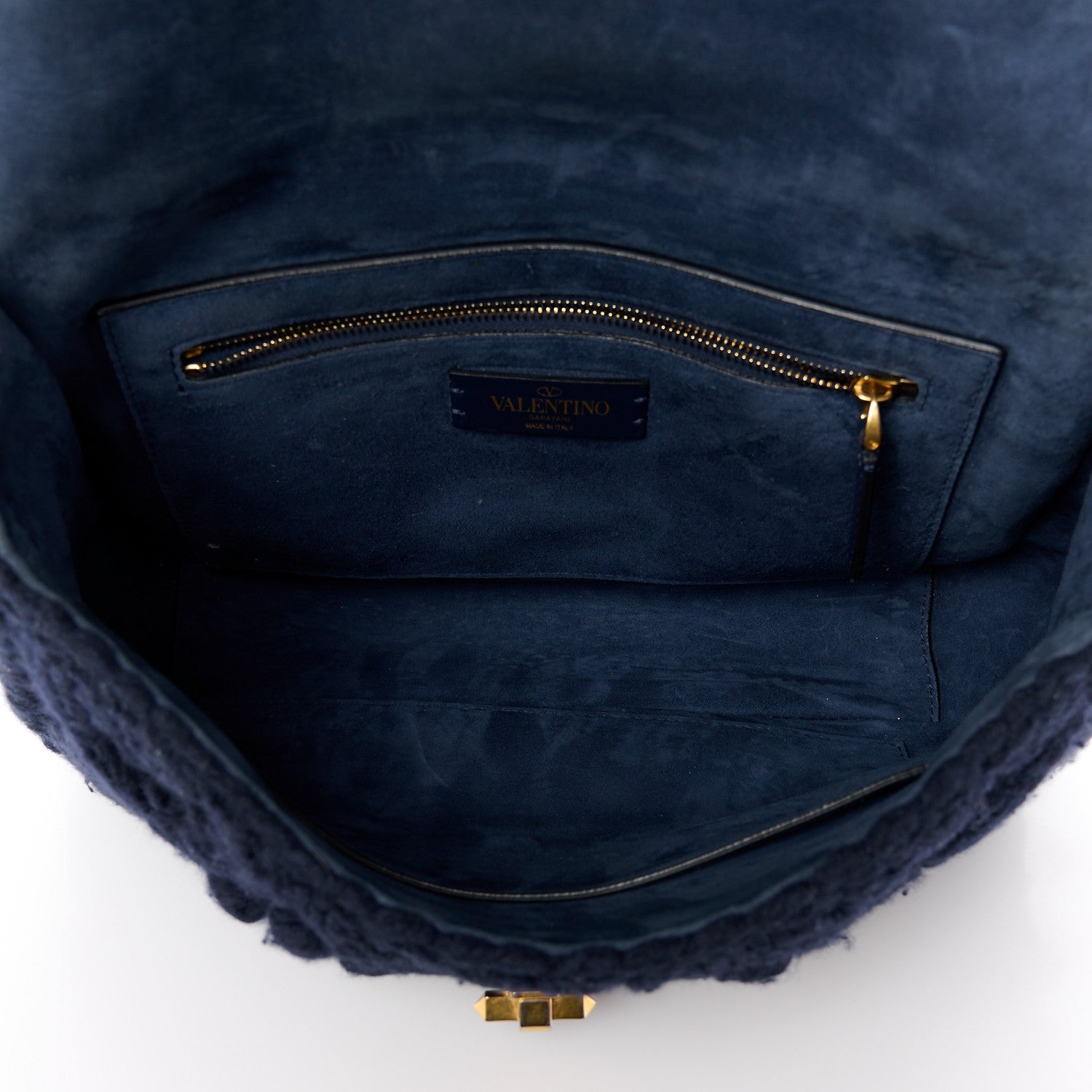 Valentino Garavani Cashmere Medium Roman Stud Shoulder Bag Marine 5 of 12