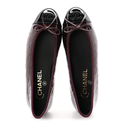 Chanel Patent Calfskin Crocodile Embossed Ballerina Flats 36.5 Dark Burgundy Black 2 of 10