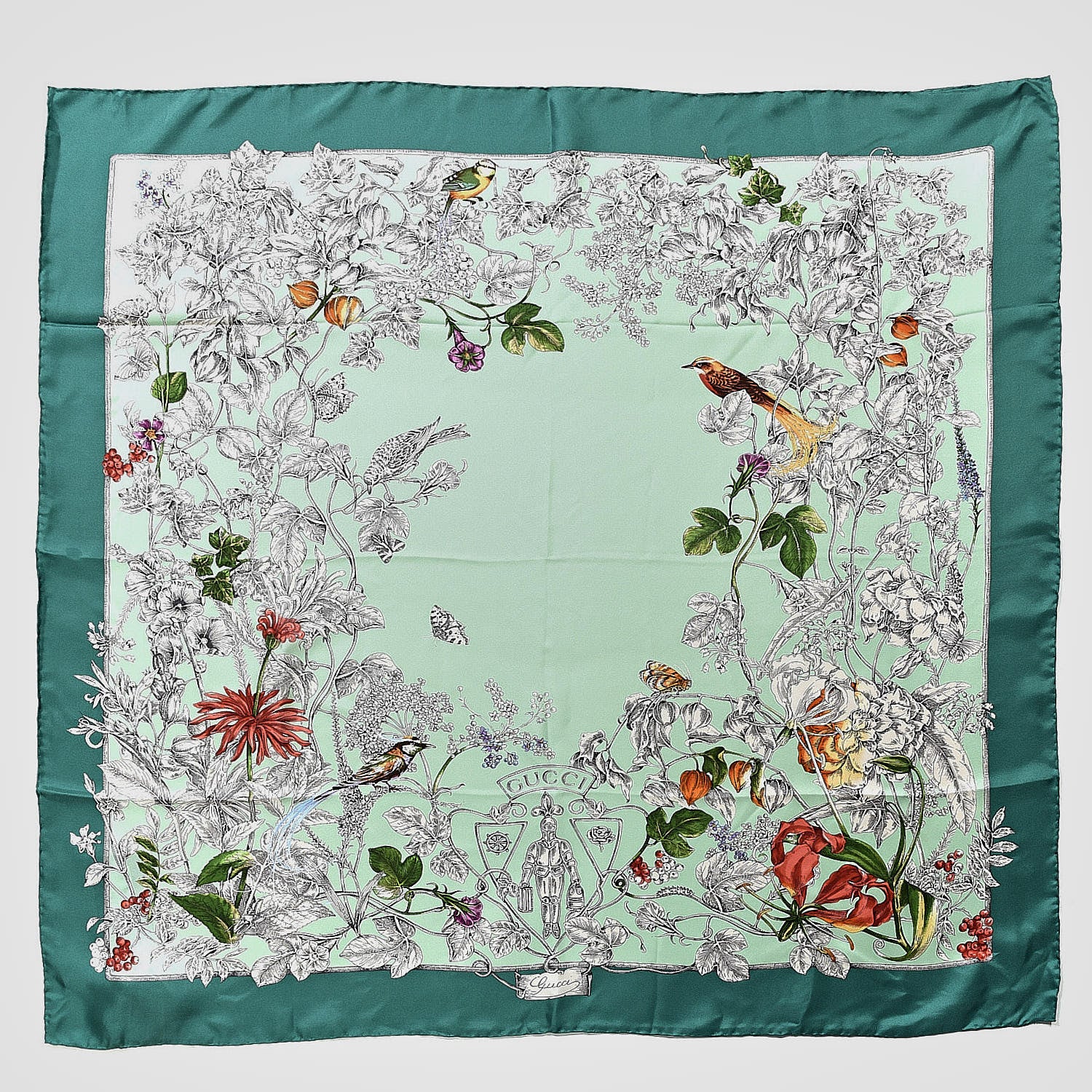Gucci Silk Twill Wondergardenia Square Scarf Emerald 1 of 5