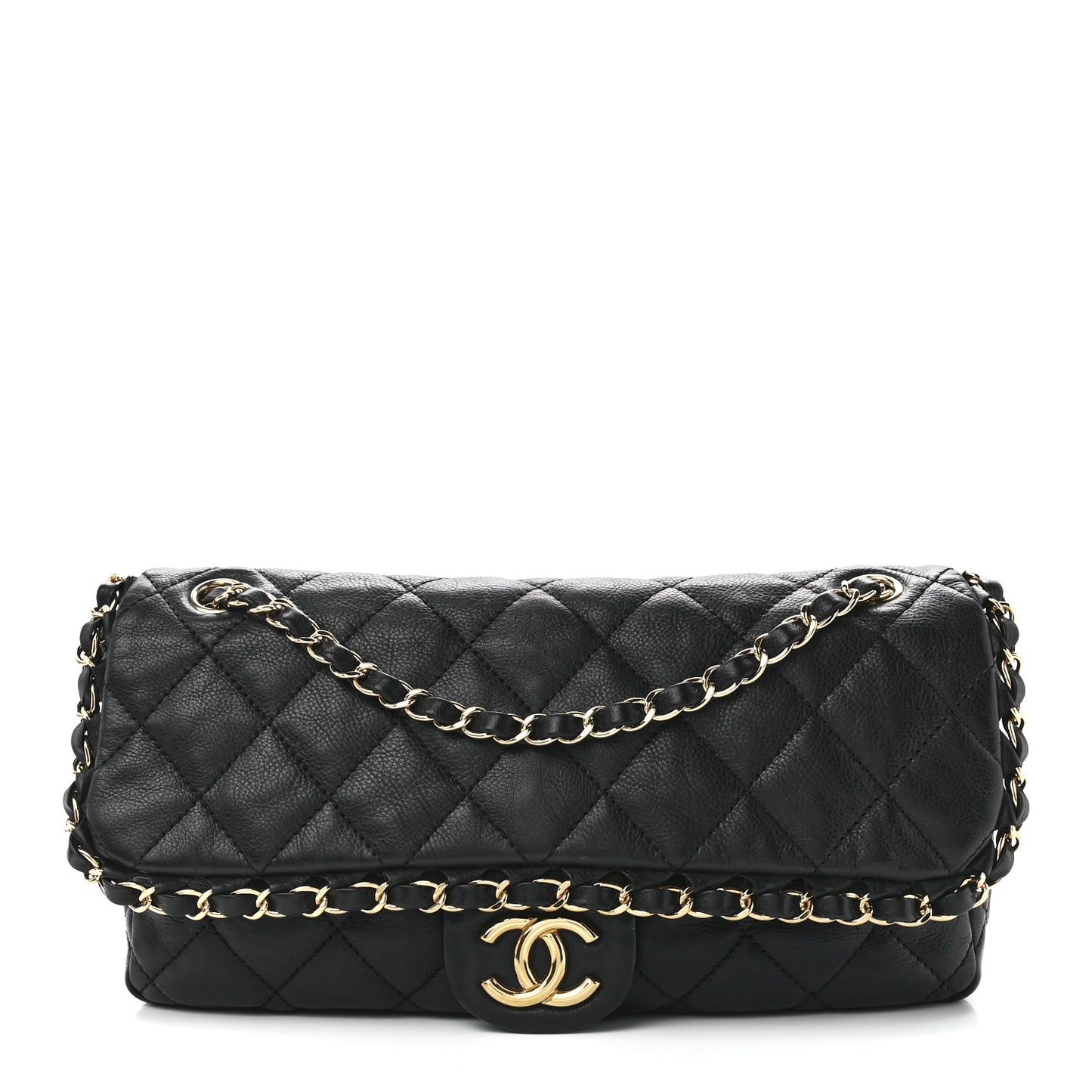 Calfskin Quilted Medium Chain Me Flap Black