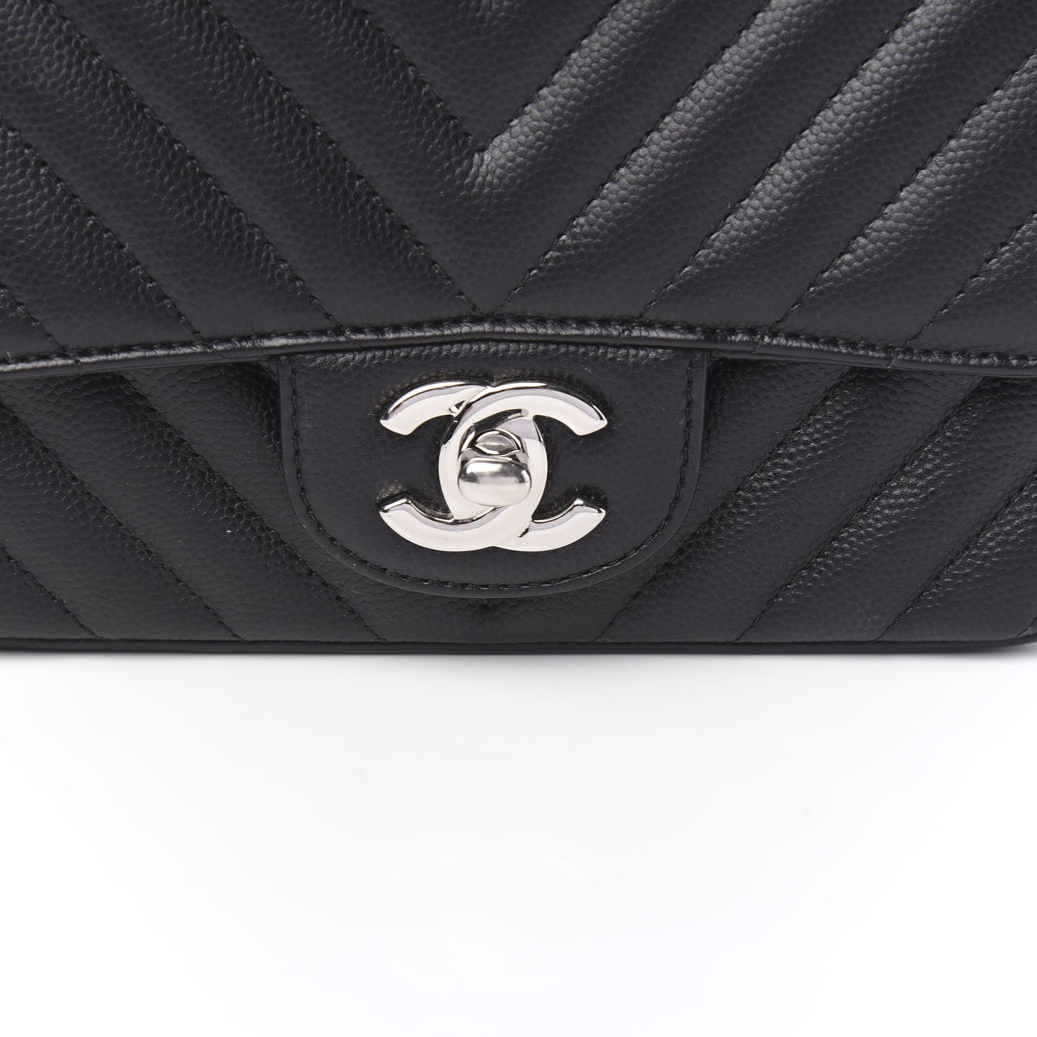Chanel Caviar Chevron Quilted Mini Square Flap Black 8 of 9
