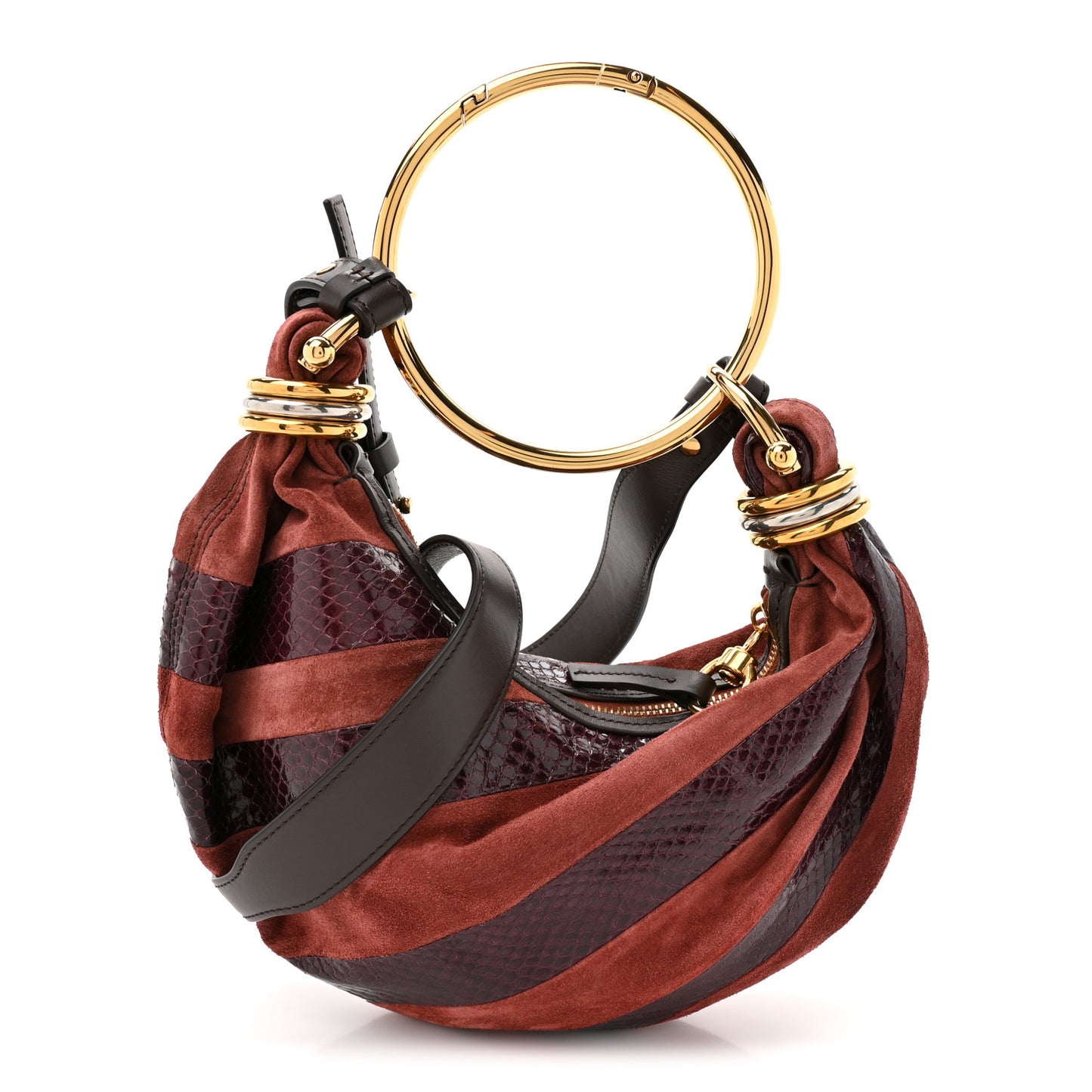 Suede Snakeskin Small Bracelet Hobo Bag Crafty Brown
