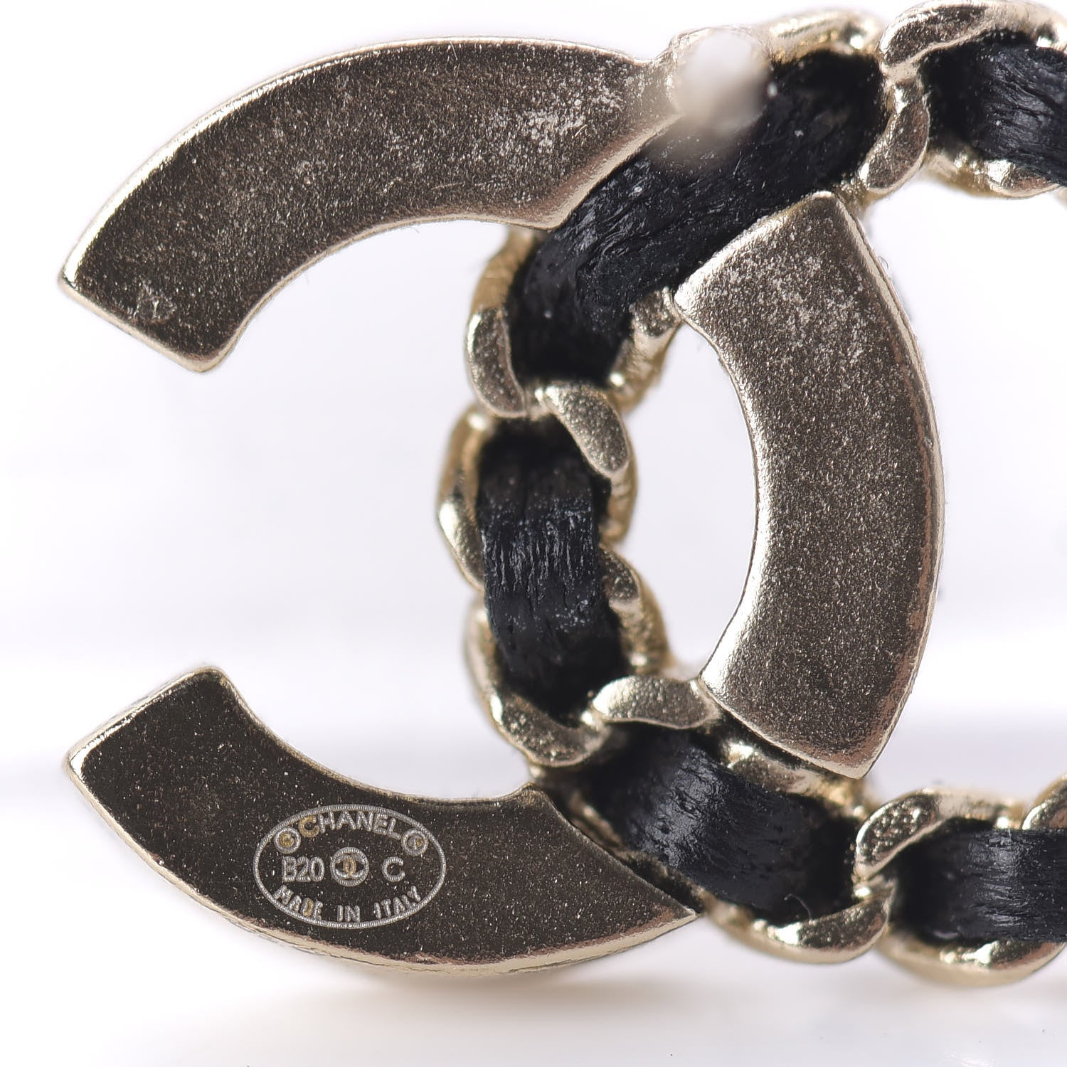 Chanel Crystal Baguette Lambskin Chain CC Vintage Allure Stud Earrings Black Gold 4 of 5