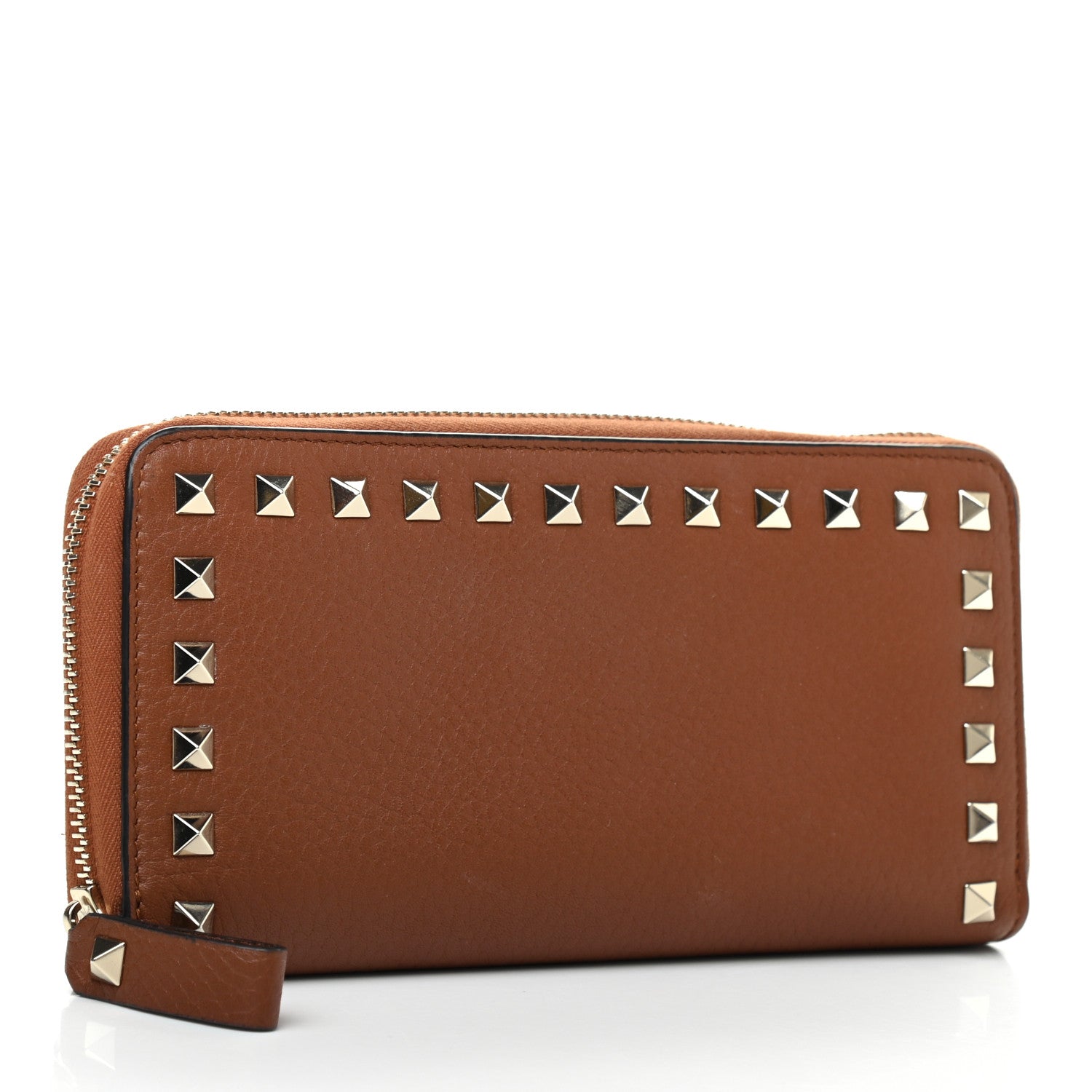 Valentino Garavani Pebbled Calfskin Rockstud Zip Around Wallet Bright Cognac 3 of 9