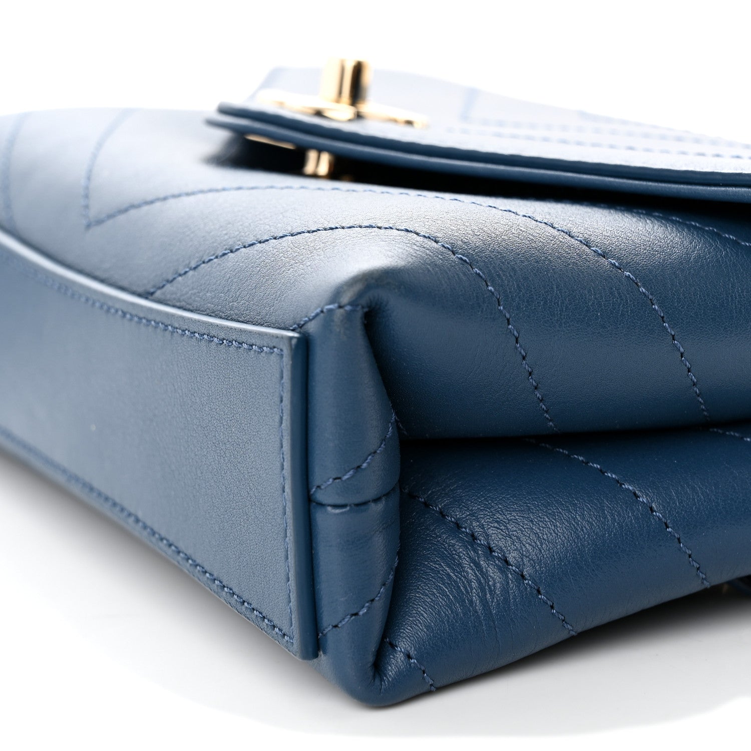 Chanel Calfskin Chevron Stitched Coco Waist Bag Blue 10 of 15