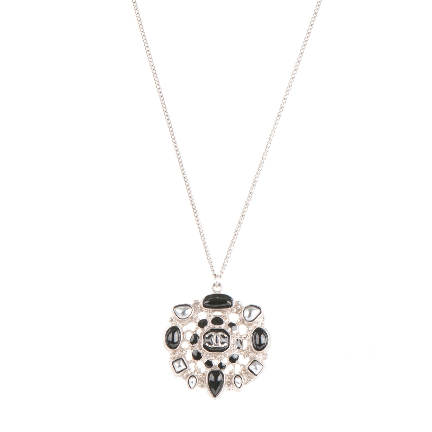 Enamel CC Pendant Necklace Black