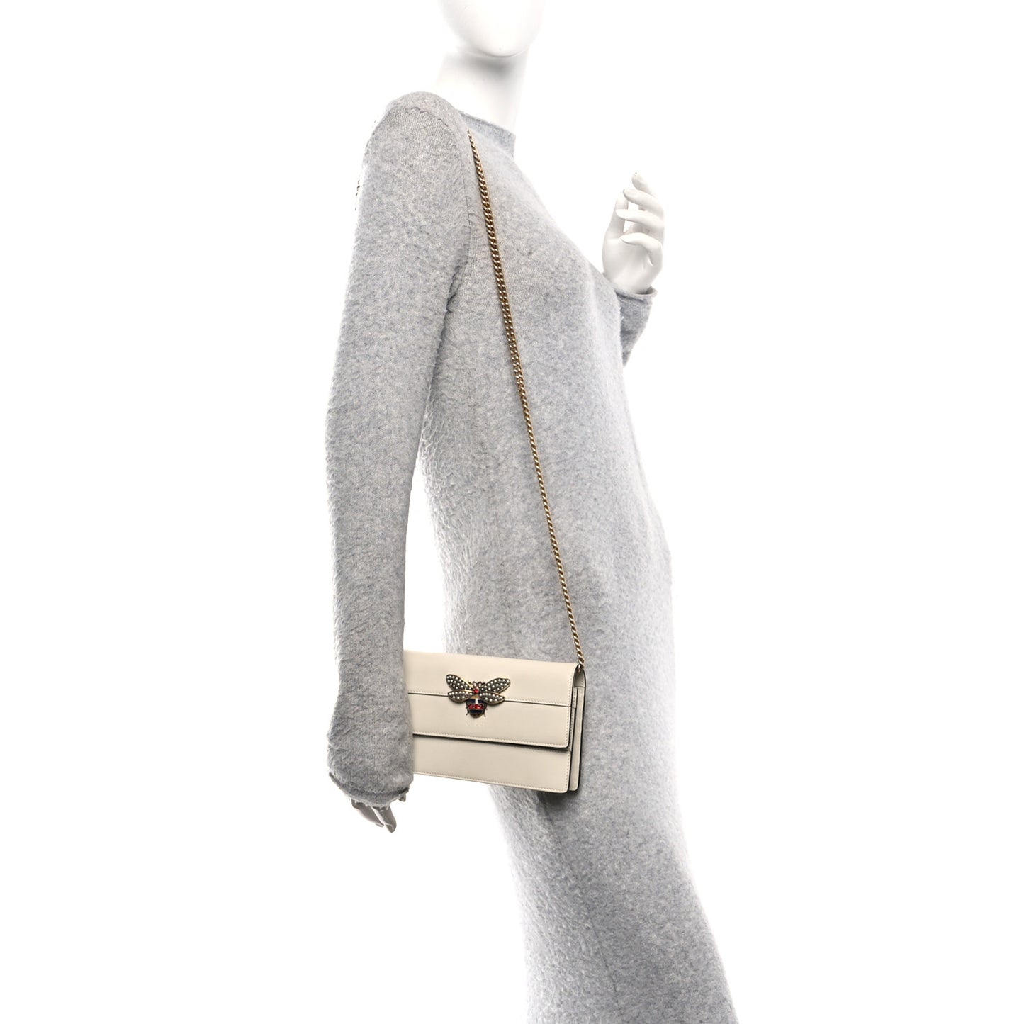 Calfskin Queen Margaret Chain Wallet Mystic White