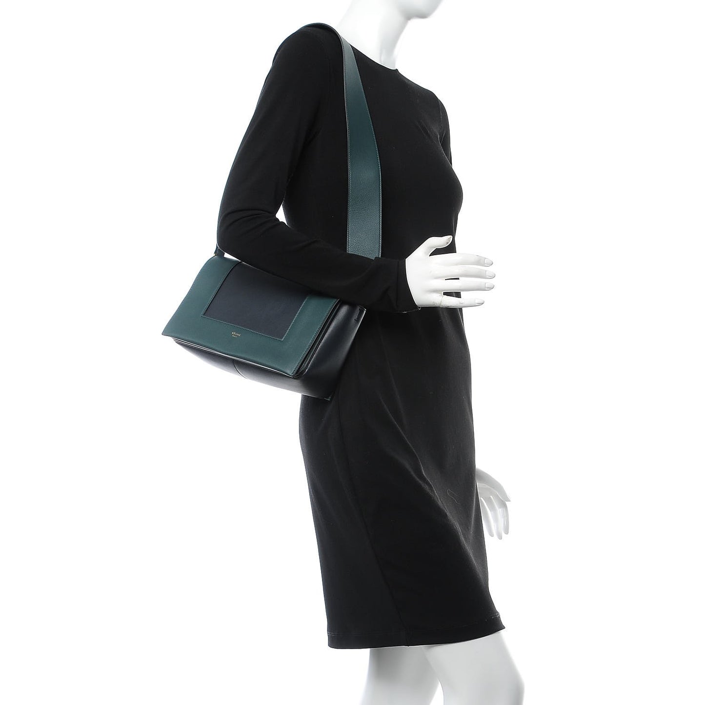 Shiny Smooth Calfskin Medium Frame Shoulder Bag Amazone Dark Navy
