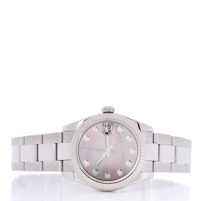 Rolex Stainless Steel 18K White Gold Diamond Black Mother of Pearl 31mm Oyster Perpetual Datejust Watch 178274 3 of 6