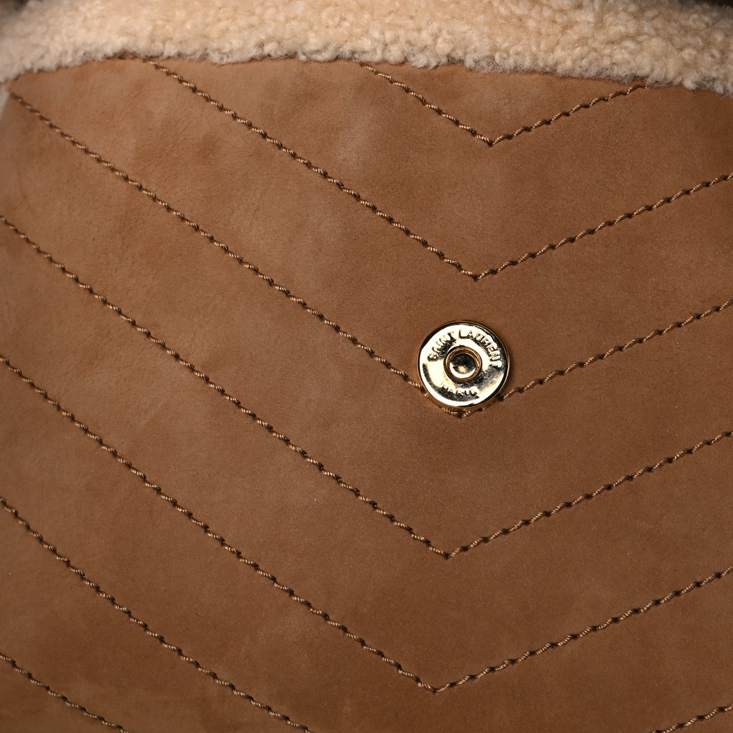 Nubuck Shearling Monogram Medium Niki Chain Satchel Ivory Natural Tan