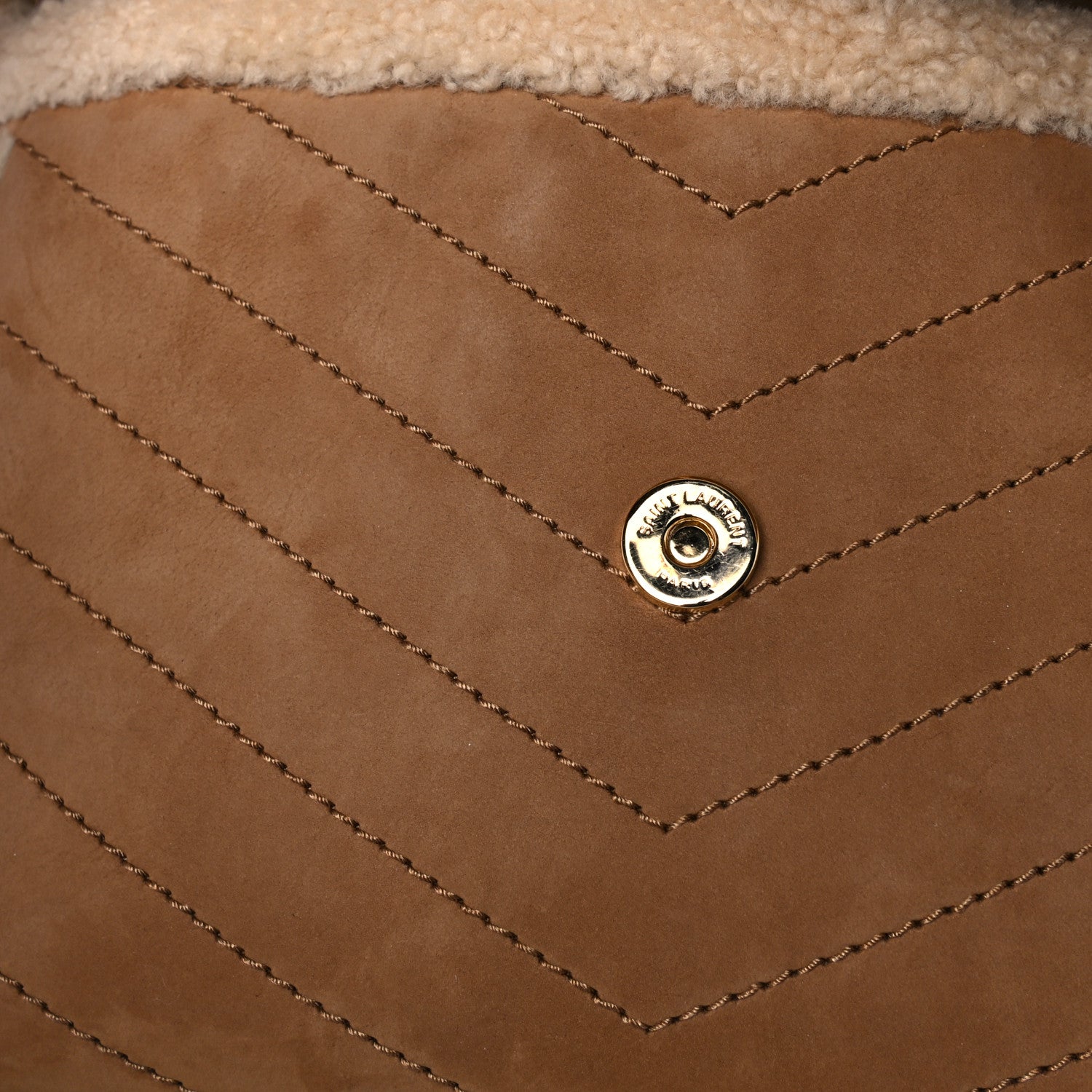 Saint Laurent Nubuck Shearling Monogram Medium Niki Chain Satchel Ivory Natural Tan 12 of 16