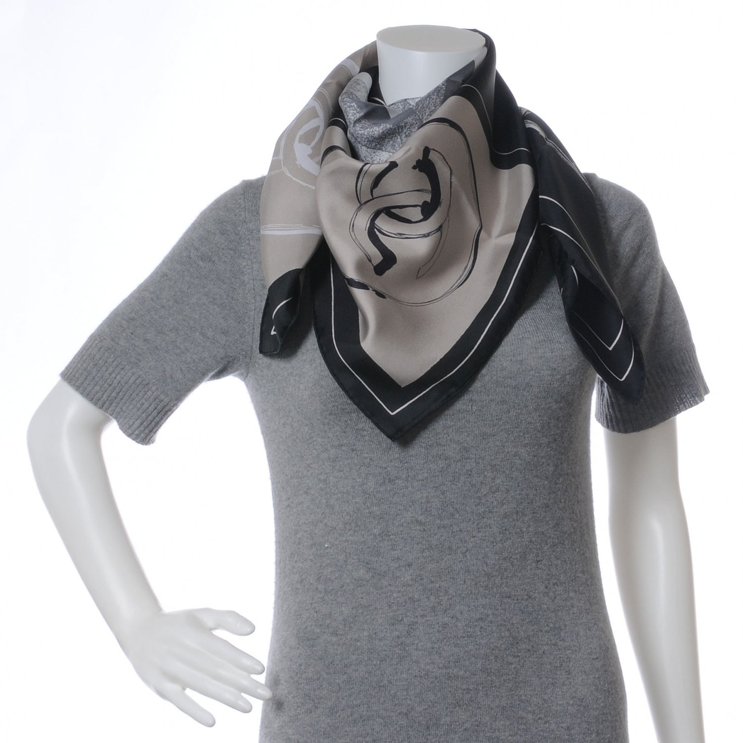 Chanel Silk Jacket Camellia CC Iconic Symbols Scarf 3 of 7