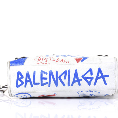 Balenciaga Agneau Graffiti All Over Classic Hardware S City White Bleu Rouge 14 of 21