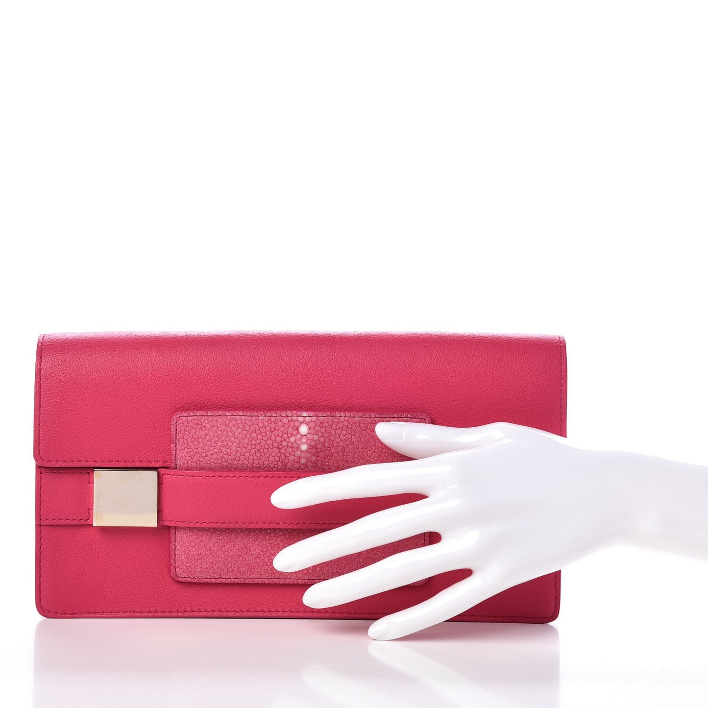 Calfskin Galuchat Long Madame Polo Clutch Rose Indien