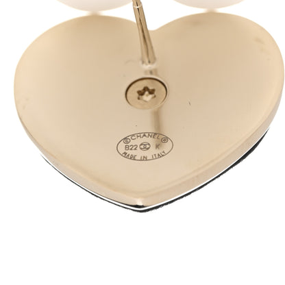 Chanel Lambskin CC Heart Earrings Black Gold 4 of 4