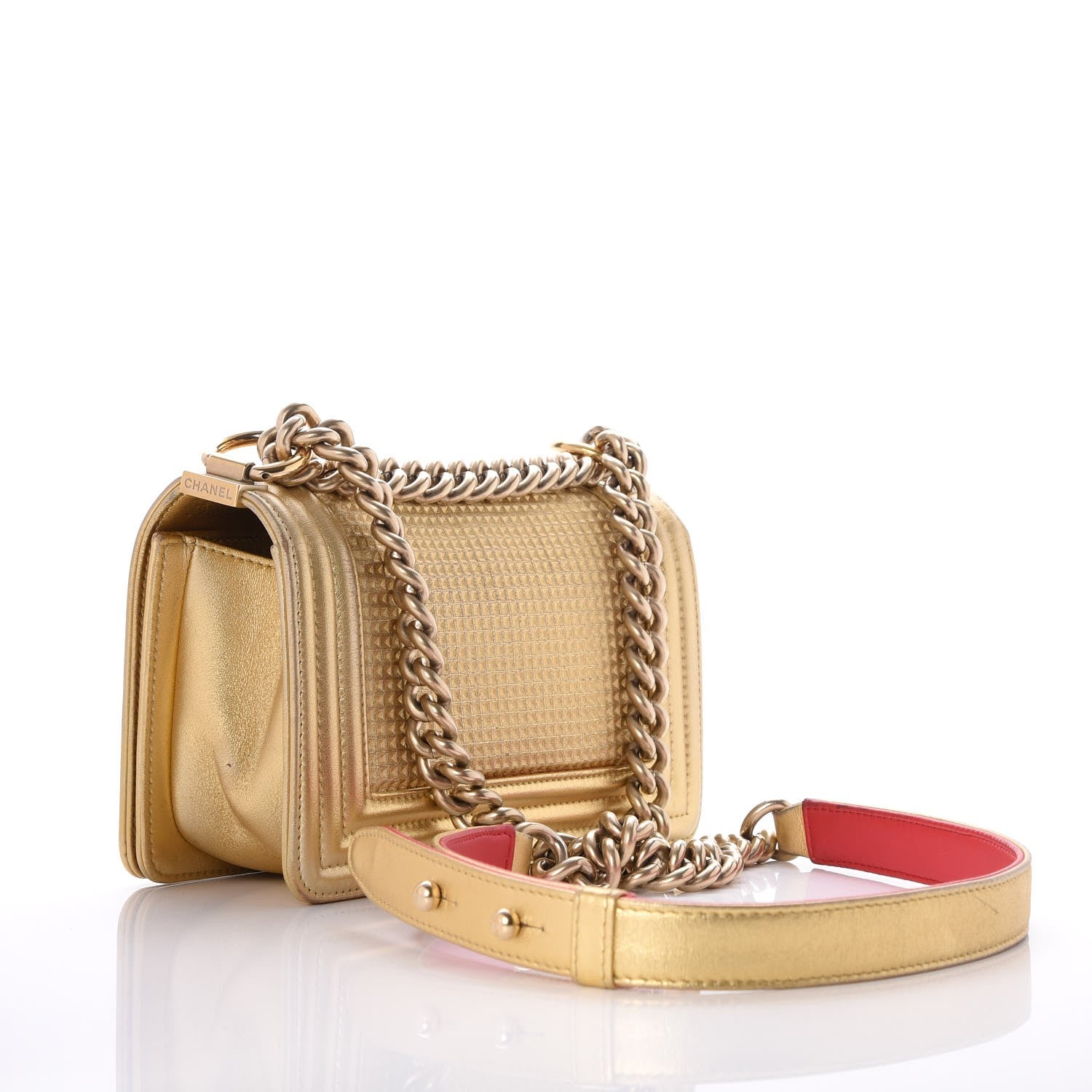 Chanel Metallic Lambskin Embossed Small Cube Boy Flap Gold 3 of 7