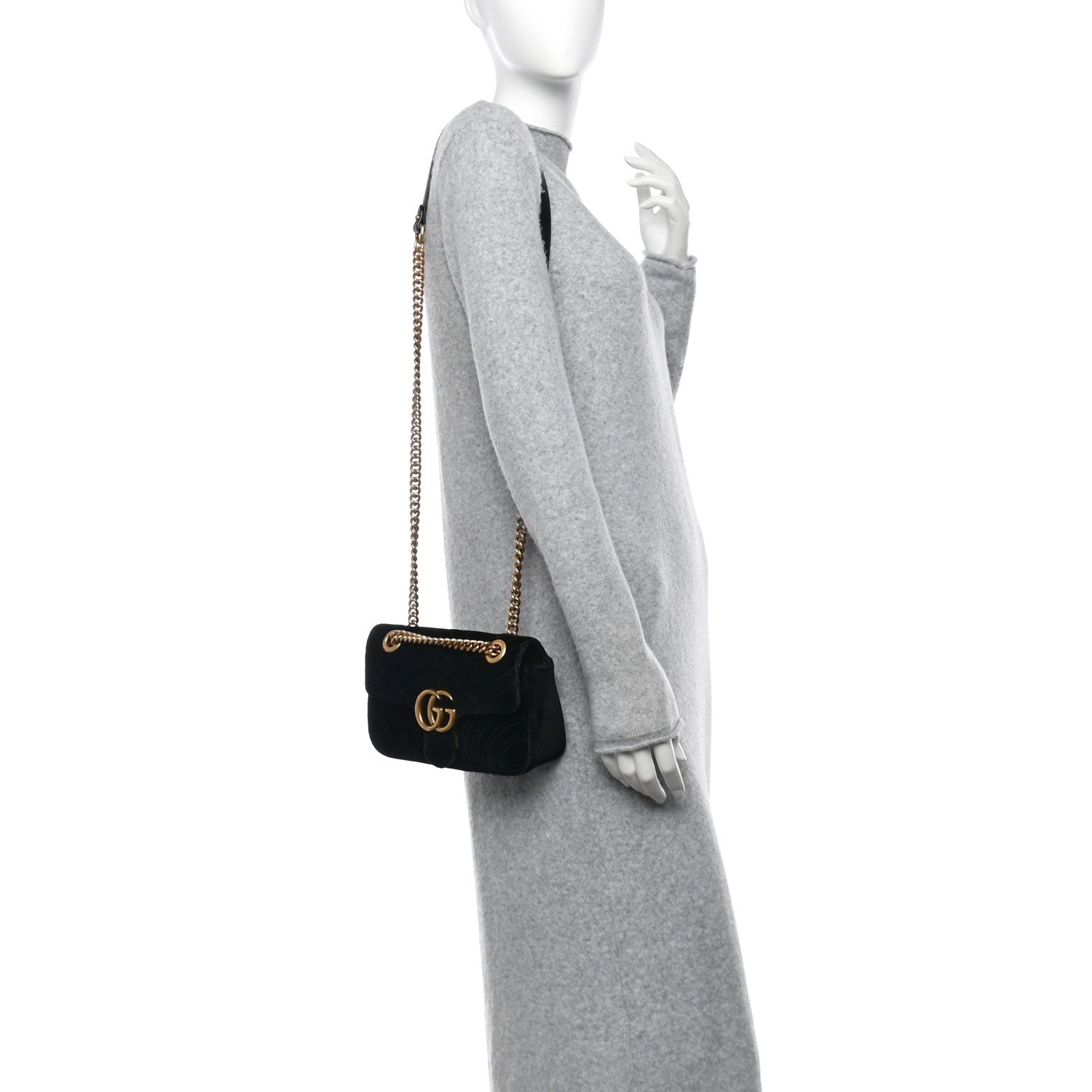 Gucci Velvet Matelasse Mini GG Marmont Shoulder Bag Black 2 of 13