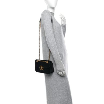Gucci Velvet Matelasse Mini GG Marmont Shoulder Bag Black 2 of 13