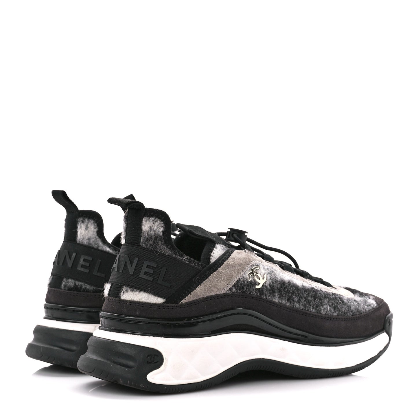 Suede Calfskin Mixed Fibers CC Sneakers 38.5 Grey