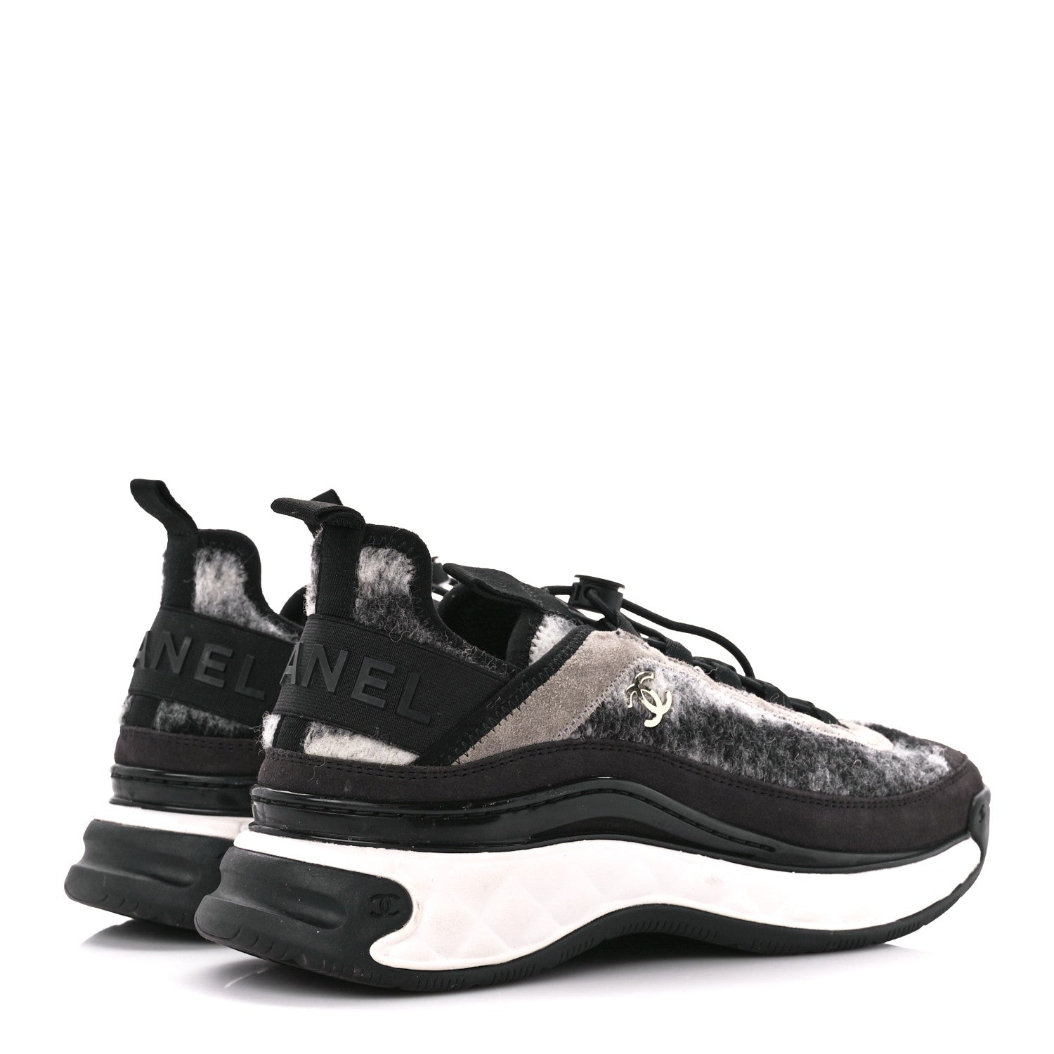 Chanel Suede Calfskin Mixed Fibers CC Sneakers 38.5 Grey 4 of 8