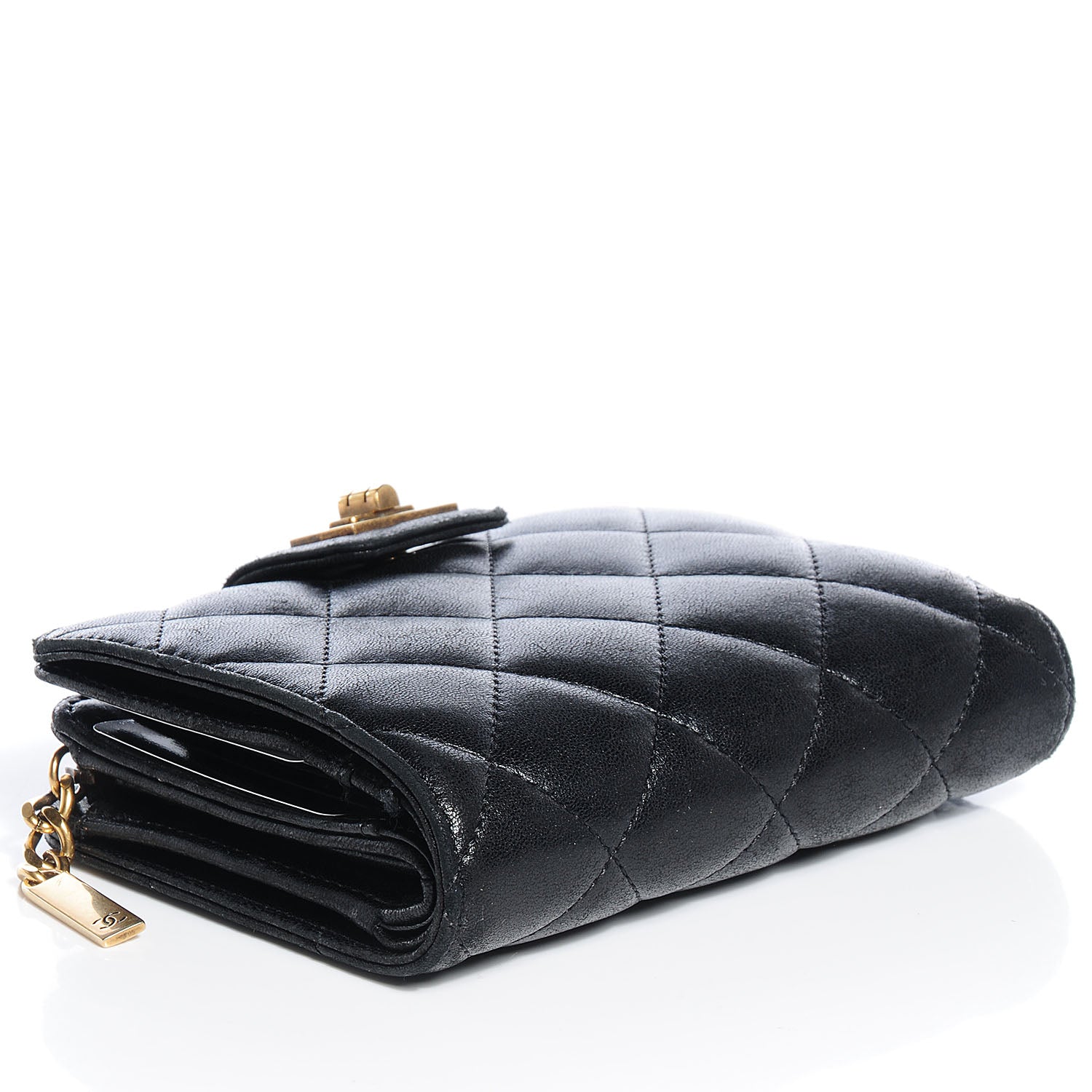 Chanel Lambskin Quilted Mademoiselle Compact Wallet Black 3 of 7