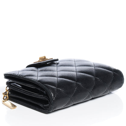 Chanel Lambskin Quilted Mademoiselle Compact Wallet Black 3 of 7