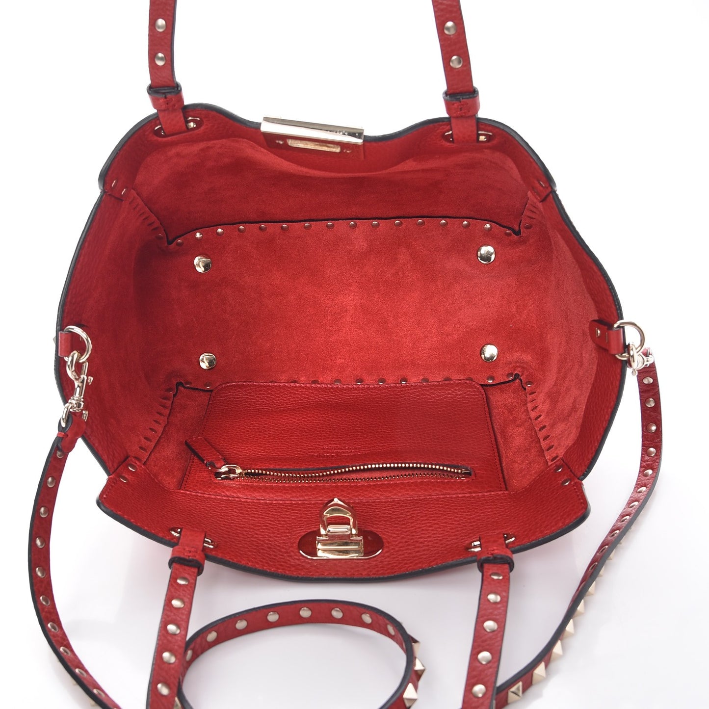 Grained Calfskin Small Rockstud Tote Rosso Valentino