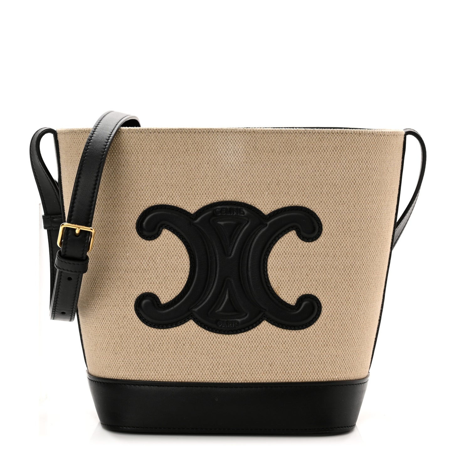 Canvas Calfskin Triomphe Small Bucket Bag Vanilla Black