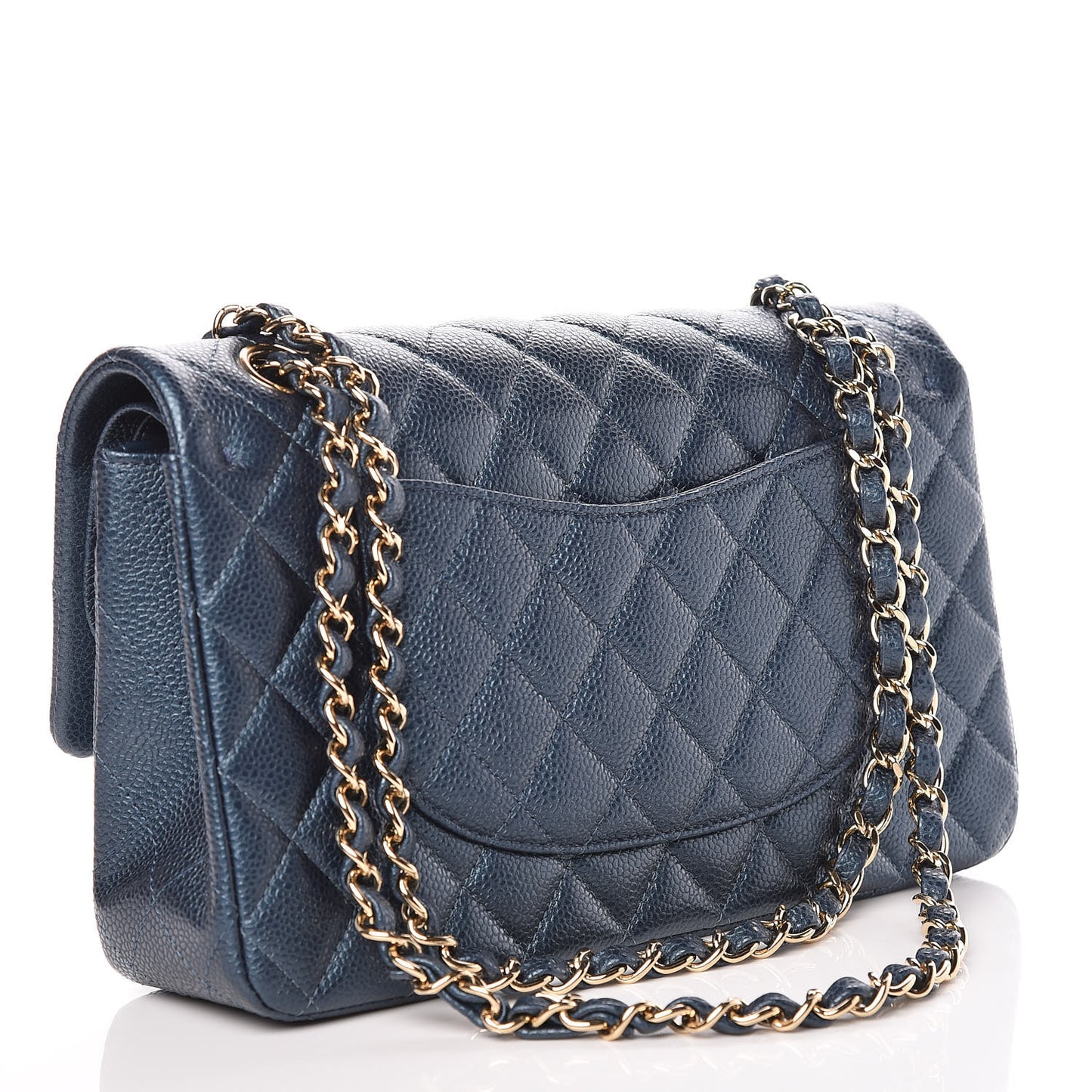 Iridescent Caviar Quilted Medium Double Flap Dark Blue