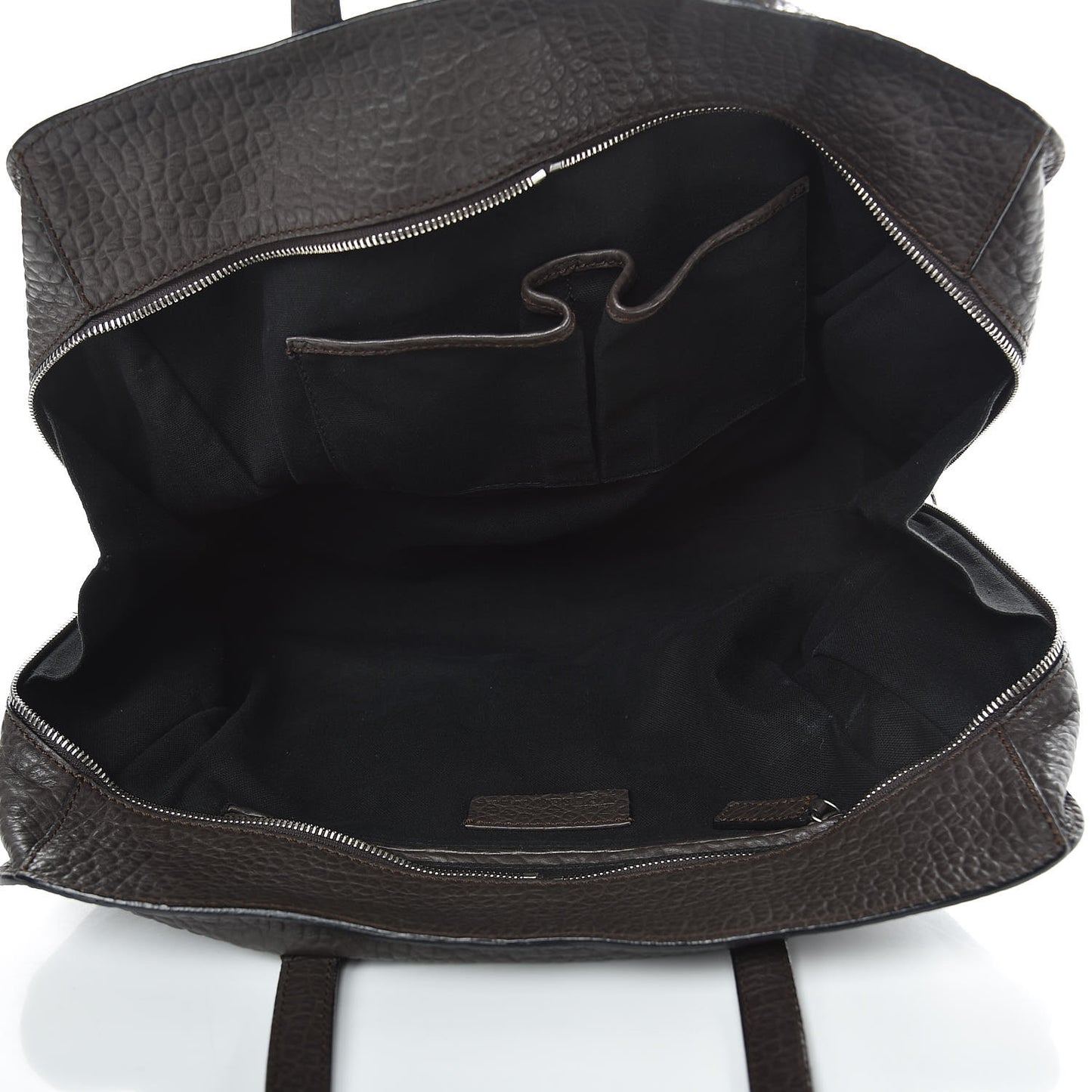Pebbled Calfskin Large Skull Padlock Zip Around Tote Dark Brown