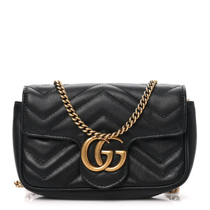 Gucci Calfskin Matelasse Super Mini GG Marmont Shoulder Bag Black 1 of 10