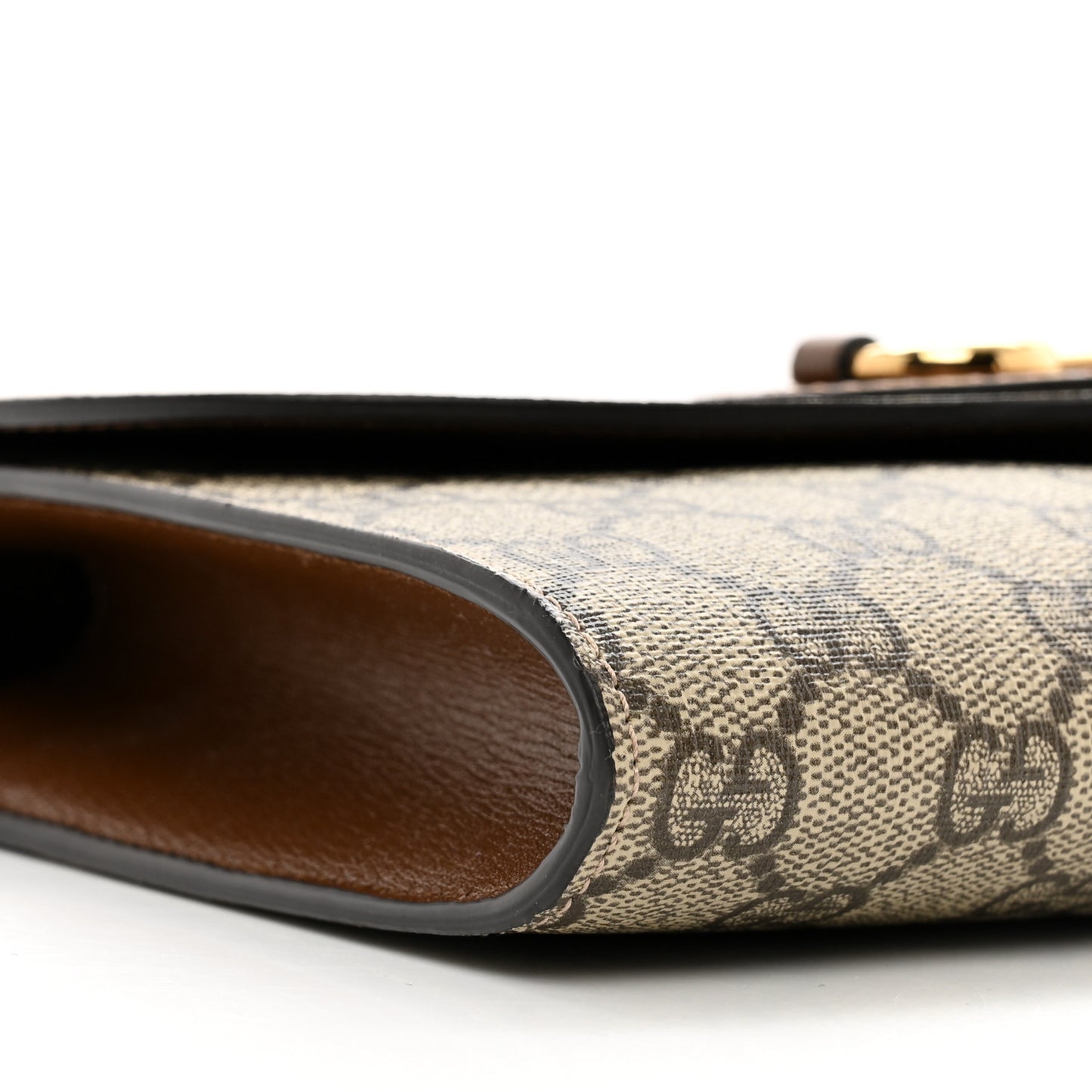 GG Supreme Monogram Azalea Calfskin Web Small Horsebit 1955 Crossbody Bag Beige Ebony Brown Sugar