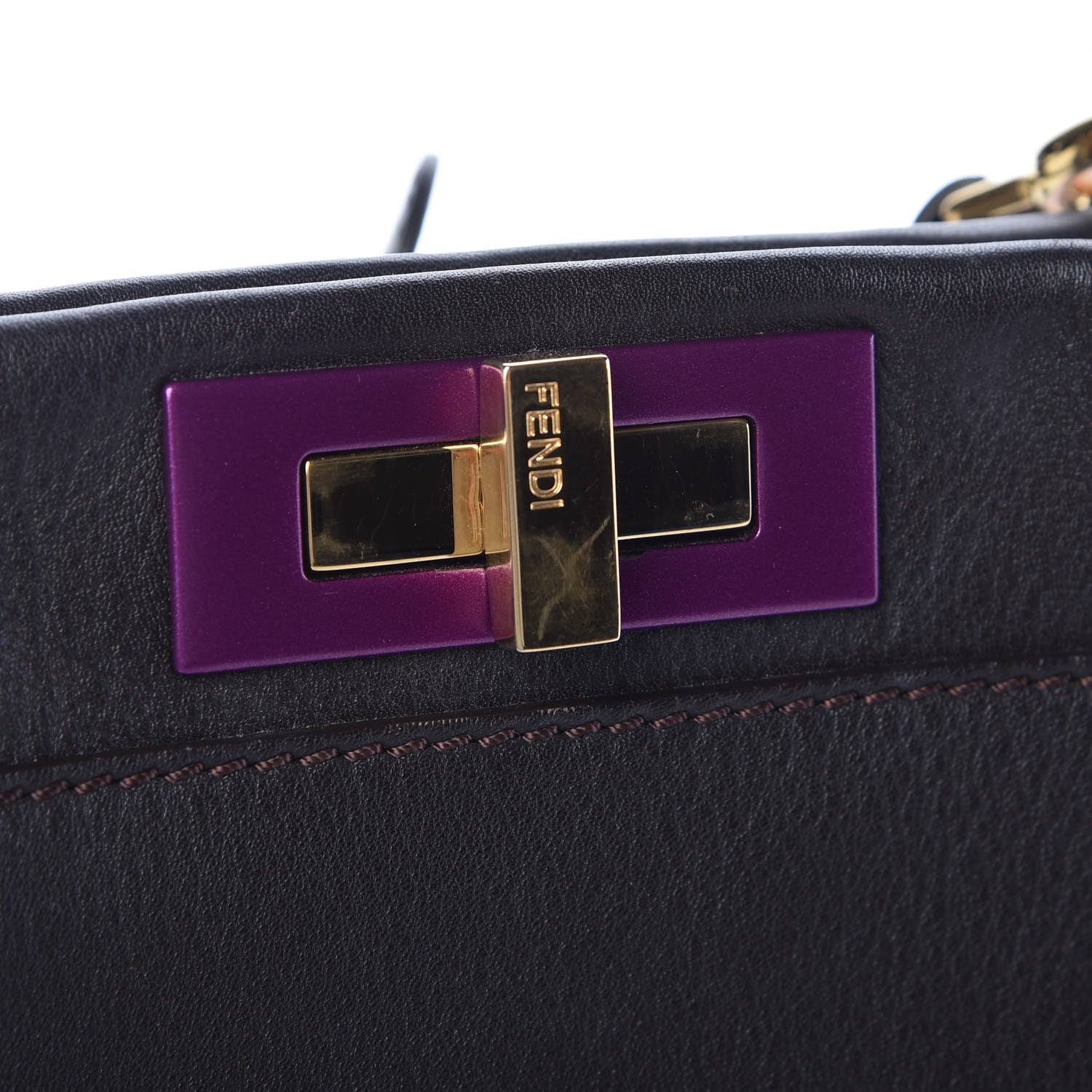 Fendi Vitello Seta Shiny Nappa Medium Peekaboo Iconic Satchel Dark Brown Yellow 13 of 14
