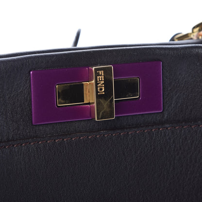 Fendi Vitello Seta Shiny Nappa Medium Peekaboo Iconic Satchel Dark Brown Yellow 13 of 14