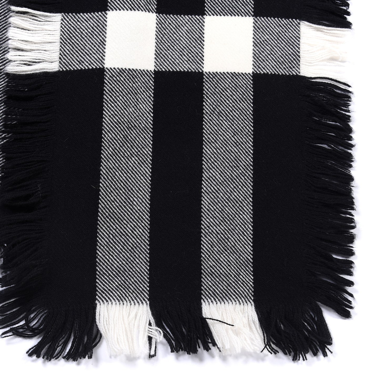 Wool Half Mega Check Fringe Scarf Black