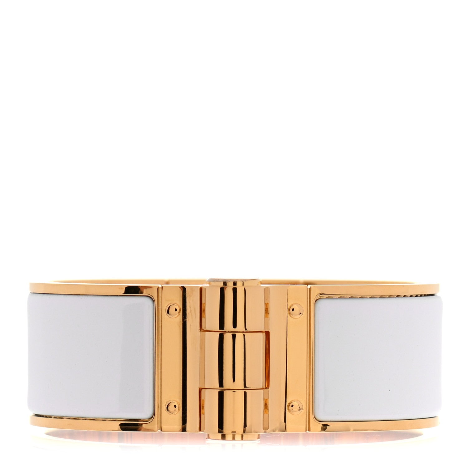 Hermes Enamel Wide Charniere Uni Hinged Bracelet S White 1 of 4