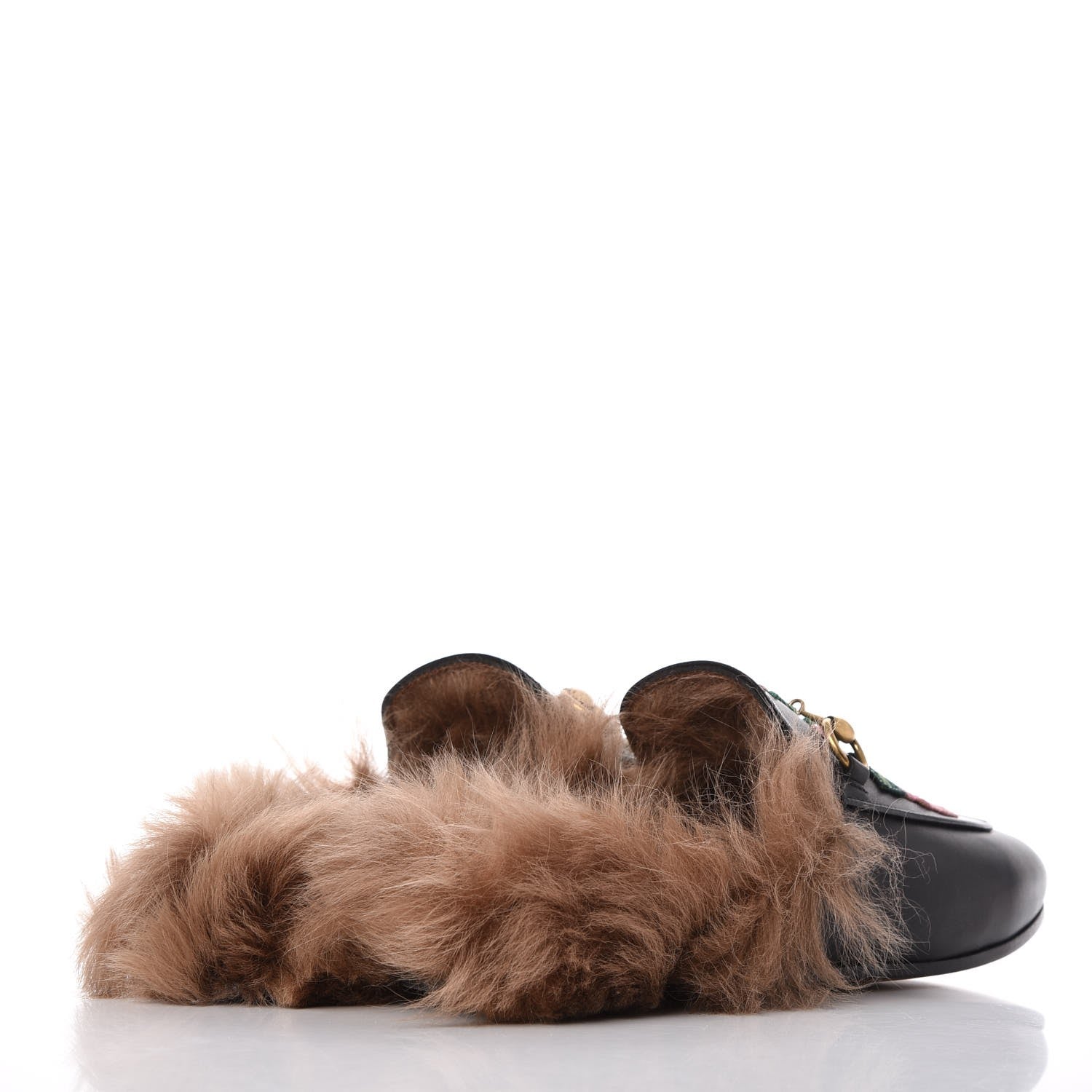 Gucci Calfskin Fur Flower Embroidered Womens Princetown Slippers 36.5 Black 4 of 8
