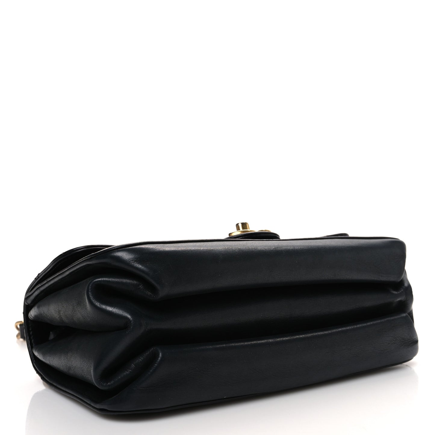 Glazed Calfskin Quilted Small Straight Lined Flap Black