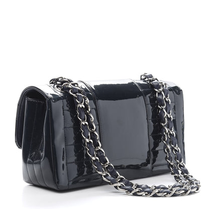 Chanel Patent Horizontal Quilted Medium Single Flap Dark Navy Blue 3 of 11