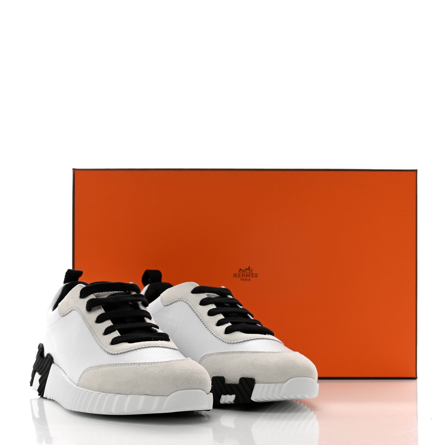 Hermes Goatskin Suede Goatskin Bouncing Sneakers 37 White Black 8 of 8