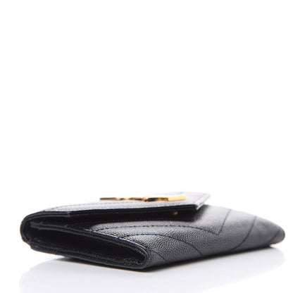 Saint Laurent Grain De Poudre Matelasse Chevron Small Monogram Envelope Wallet Black 4 of 7