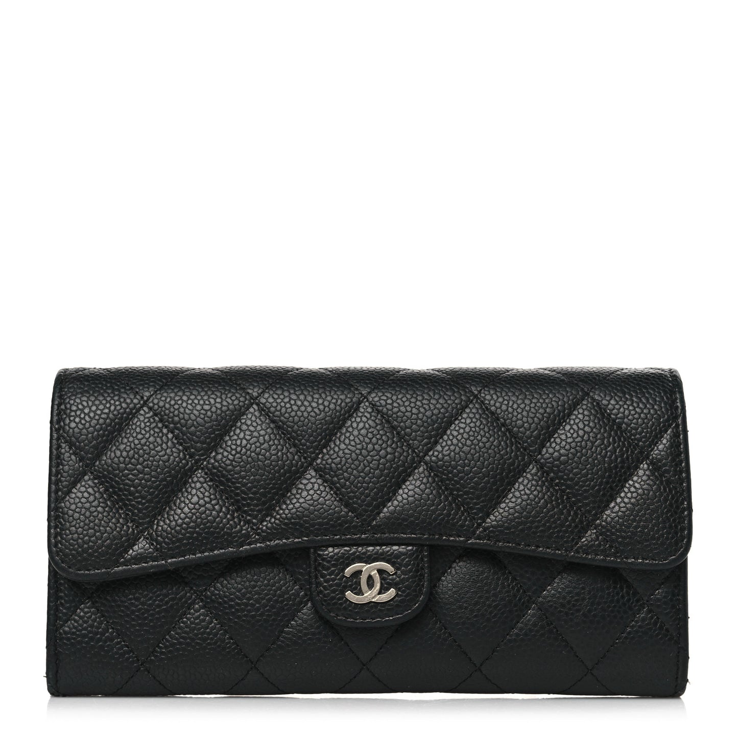 Caviar Quilted Large Gusset Flap Wallet Black