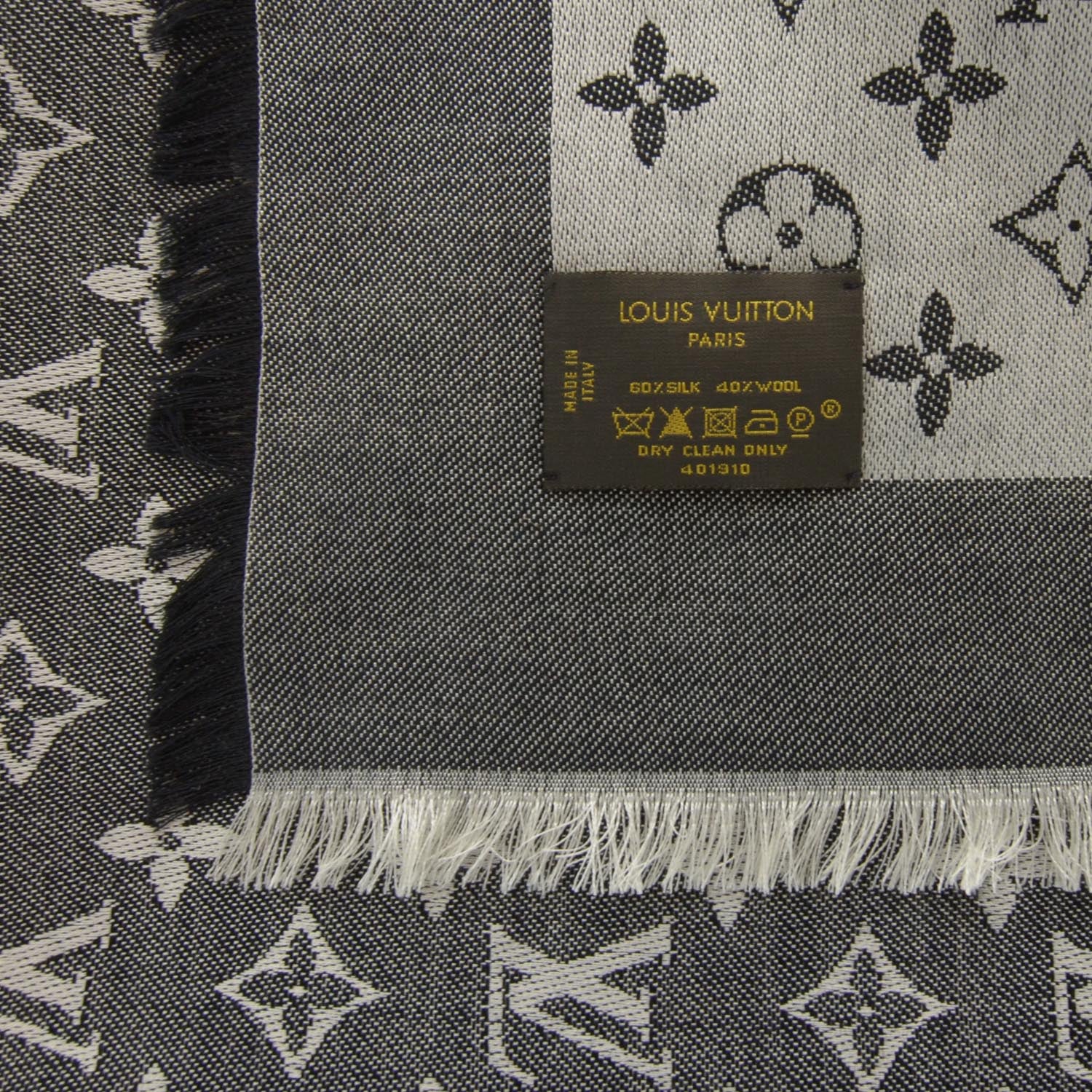 Louis Vuitton Silk Wool Monogram Denim Shawl Black 3 of 4