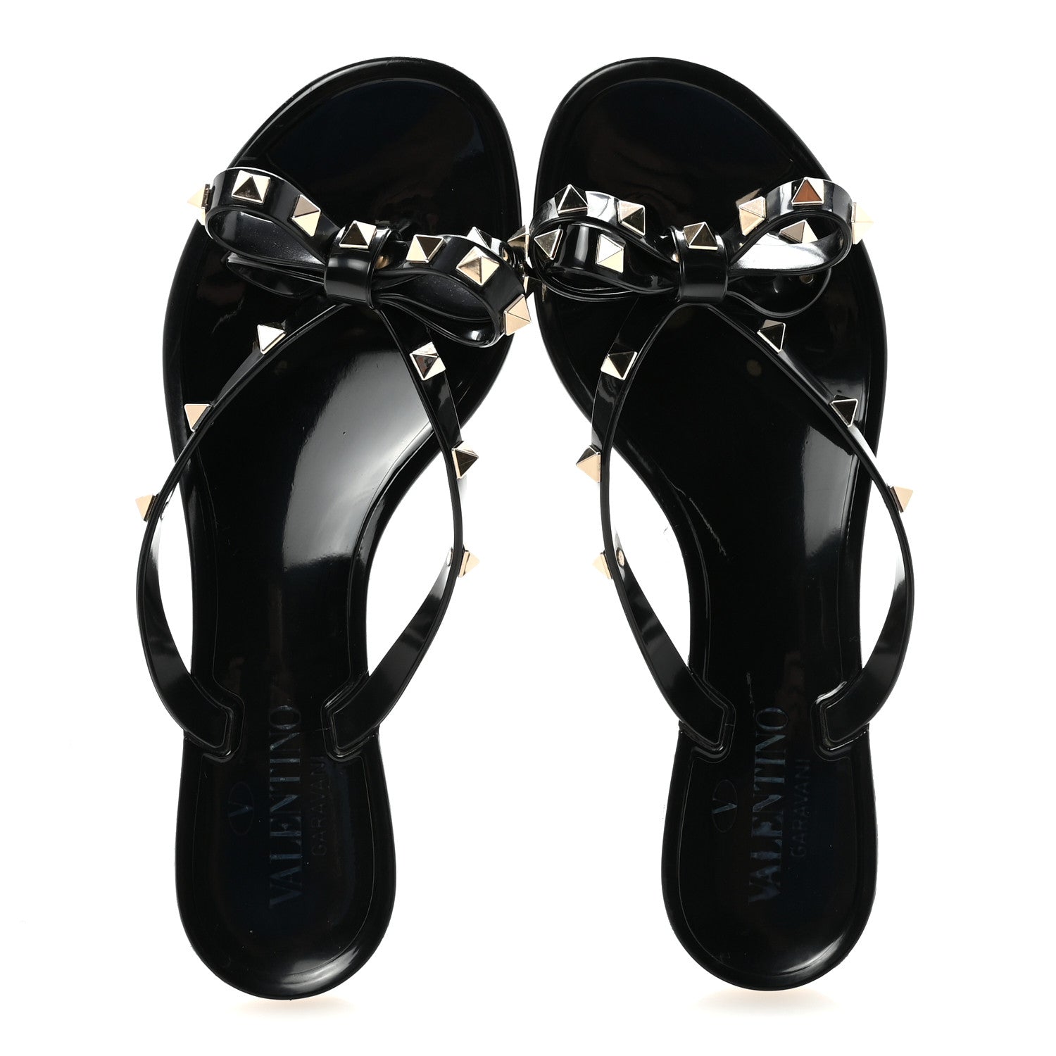 ジョバンニ バレンチノ Valentino Garavani PVC Jelly Rockstud Bow Thong Sandals 37 Black