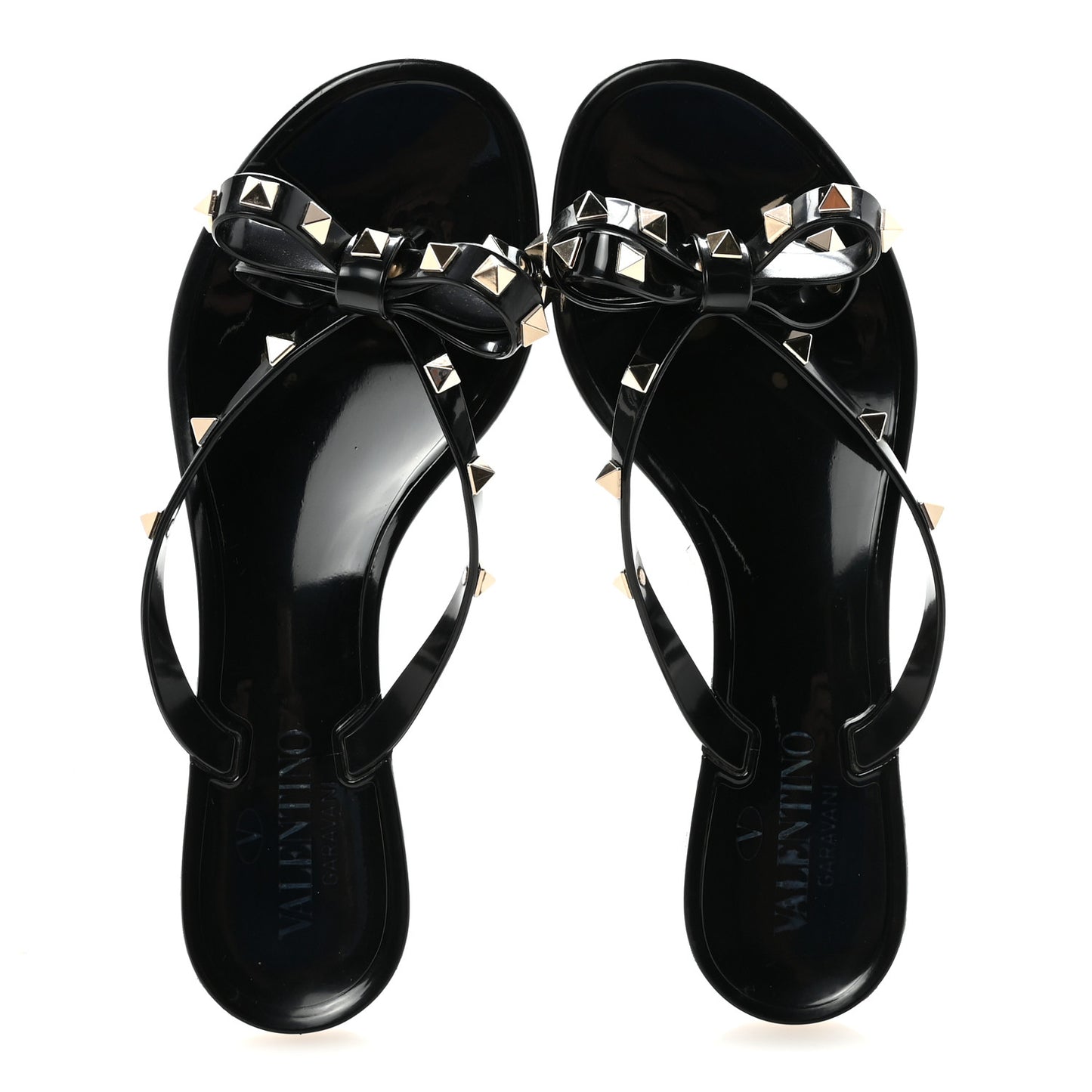 PVC Jelly Rockstud Bow Thong Sandals 37 Black