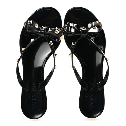 Valentino Garavani PVC Jelly Rockstud Bow Thong Sandals 37 Black 2 of 8