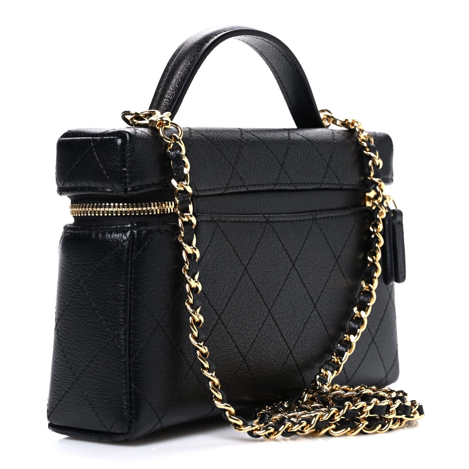 Chanel Goatskin Stitched Top Handle Slim Vanity With Chain Black 3 of 11