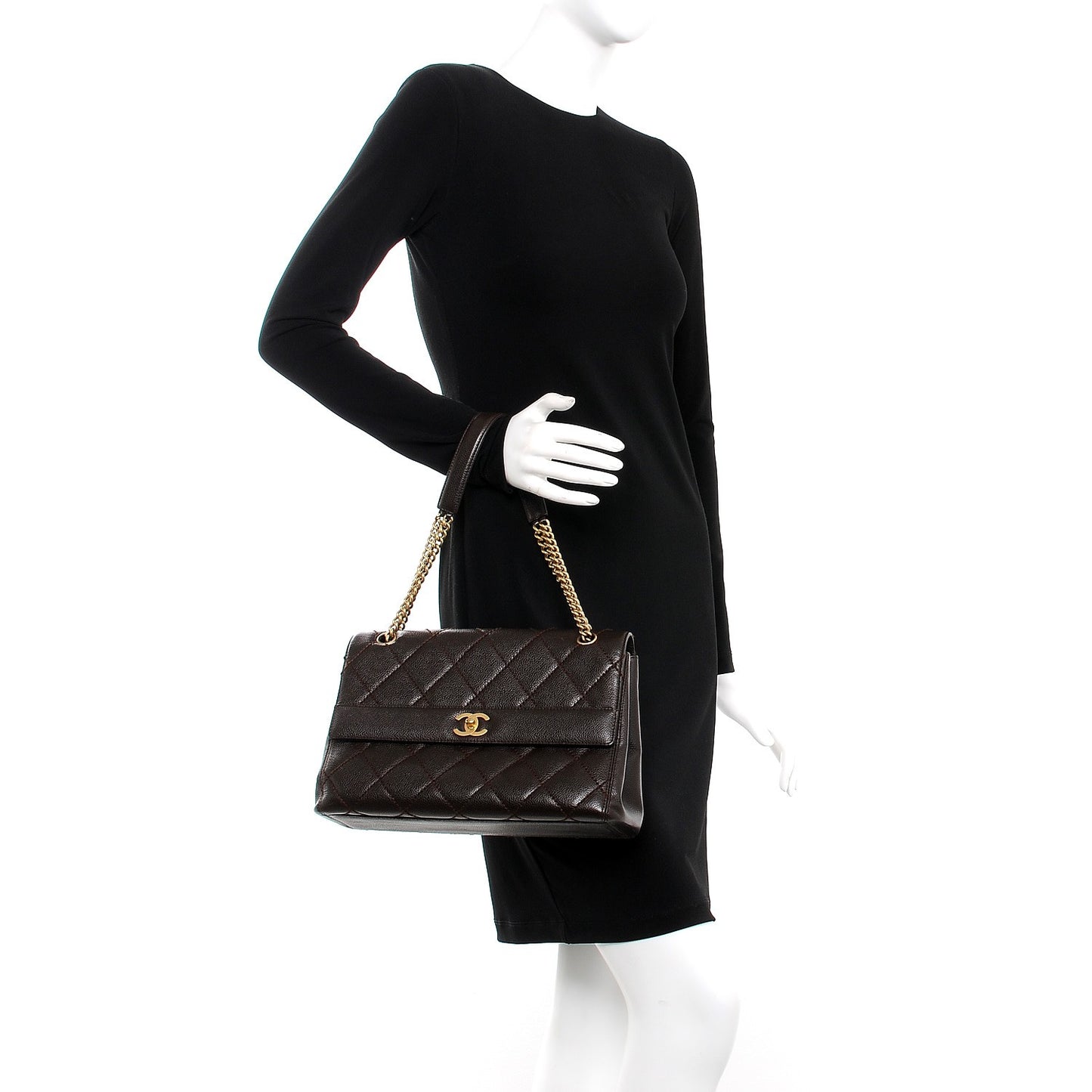 Caviar Quilted Jumbo Single Flap Brown