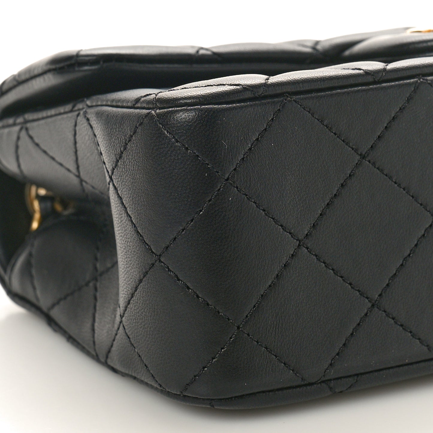 Lambskin Quilted Mini Rectangular Pearl Crush Flap Black